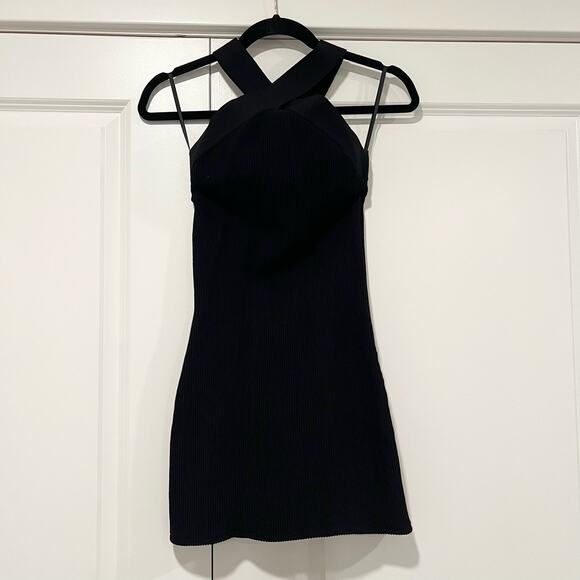 Babaton Aritzia Women's Bodycon Ribbed Mini Dress Halter Black Size‎ Medium